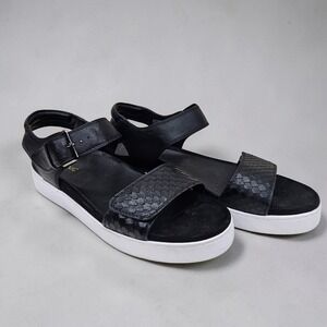 Vionic Effie Platform Sandals Black Leather Size 10 Comfort Arch Support